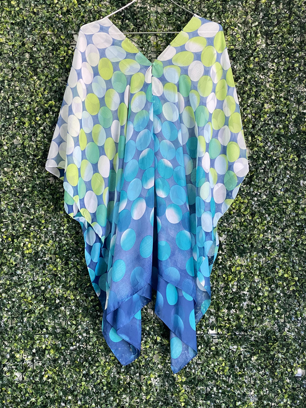 Blue Green Polka Dot Sheer Kaftan Dress — back