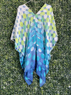 Blue Green Polka Dot Sheer Kaftan Dress — back