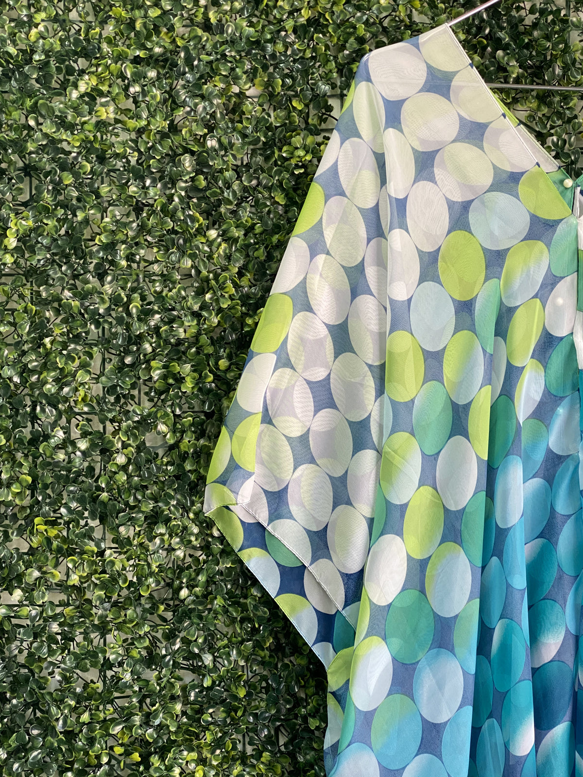 Blue Green Polka Dot Sheer Kaftan Dress — detail