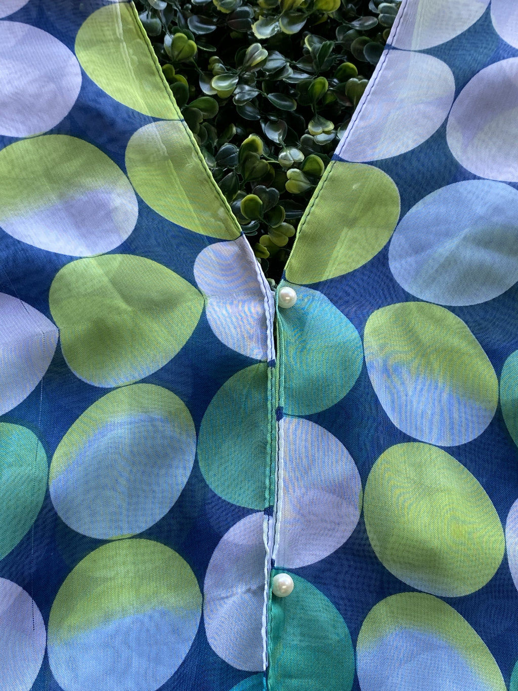 Blue Green Polka Dot Sheer Kaftan Dress — detail