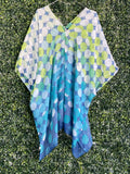 Blue Green Polka Dot Sheer Kaftan Dress — front