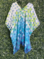 Blue Green Polka Dot Sheer Kaftan Dress — front