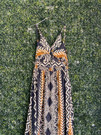Isla Bonita Ibiza Brown Geometric Knot-Front Maxi Dress — detail