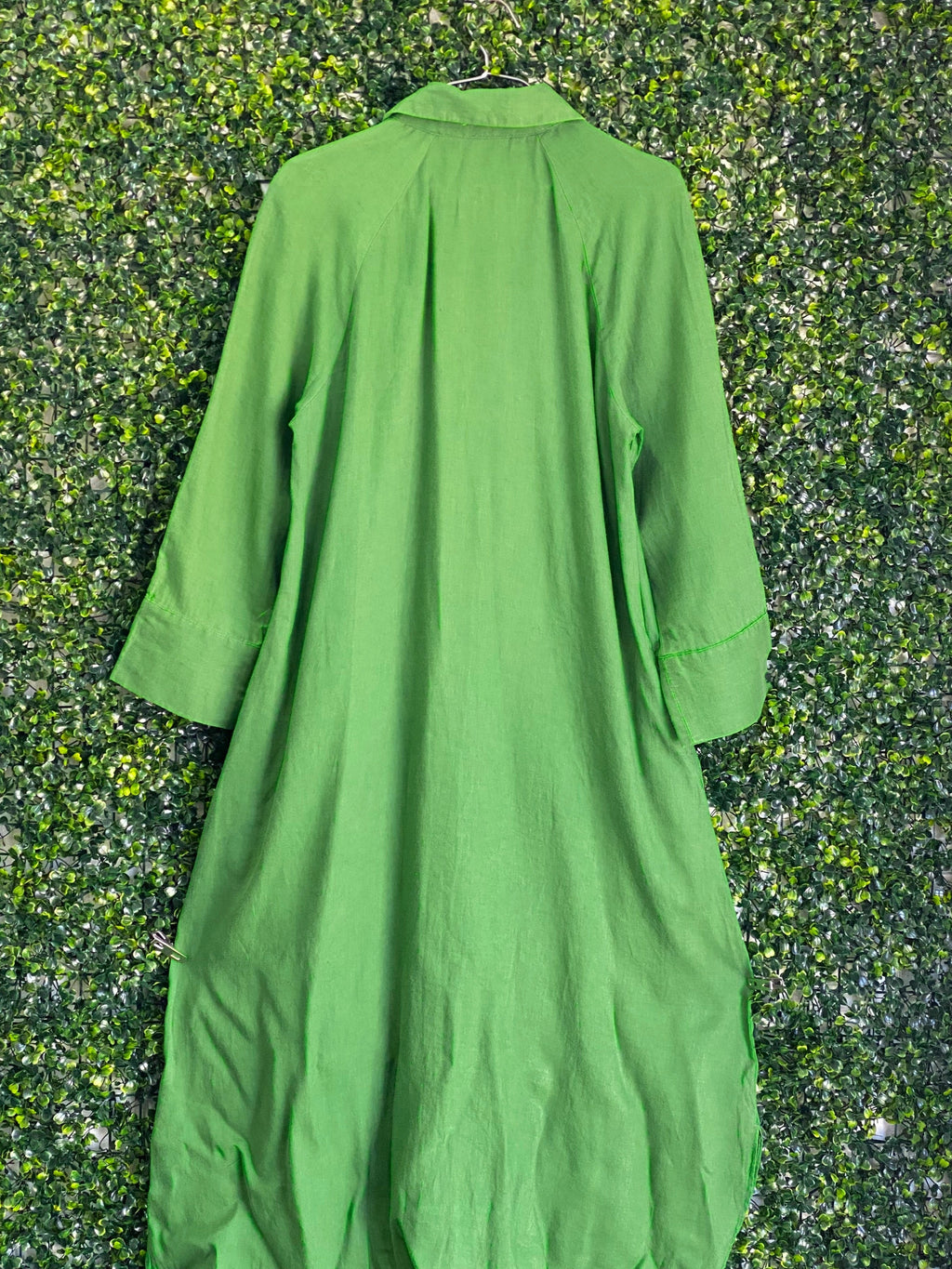 Zara Leaf Green Linen Longline Shirt Dress — back