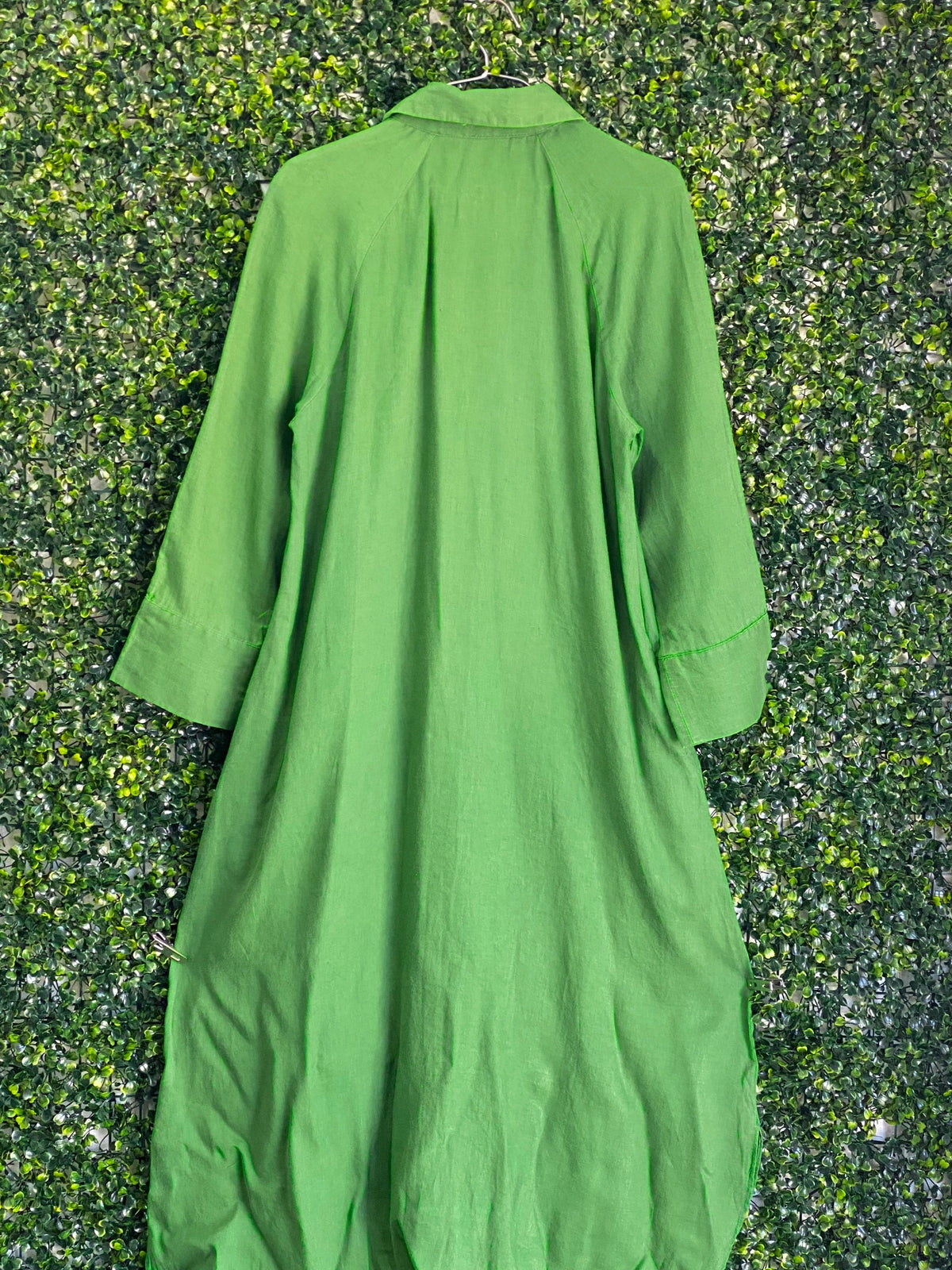 Zara Leaf Green Linen Longline Shirt Dress — back