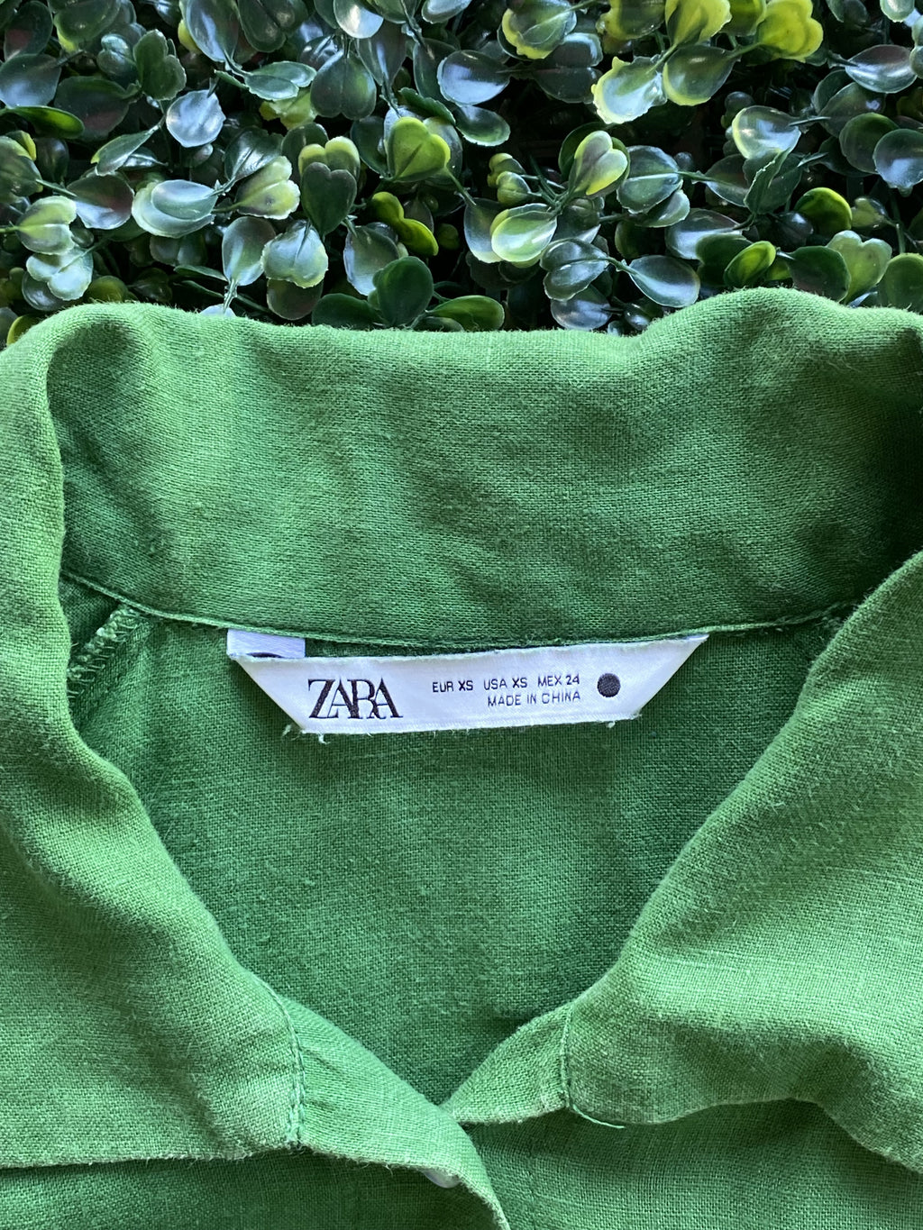 Zara Leaf Green Linen Longline Shirt Dress — brand