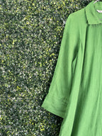 Zara Leaf Green Linen Longline Shirt Dress — detail