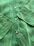Zara Leaf Green Linen Longline Shirt Dress — detail