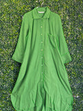 Zara Leaf Green Linen Longline Shirt Dress — front