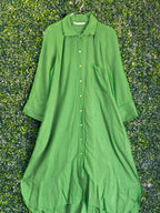 Zara Leaf Green Linen Longline Shirt Dress — front
