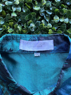 Champagne Thai Silk Teal Bird Print Shirt — brand