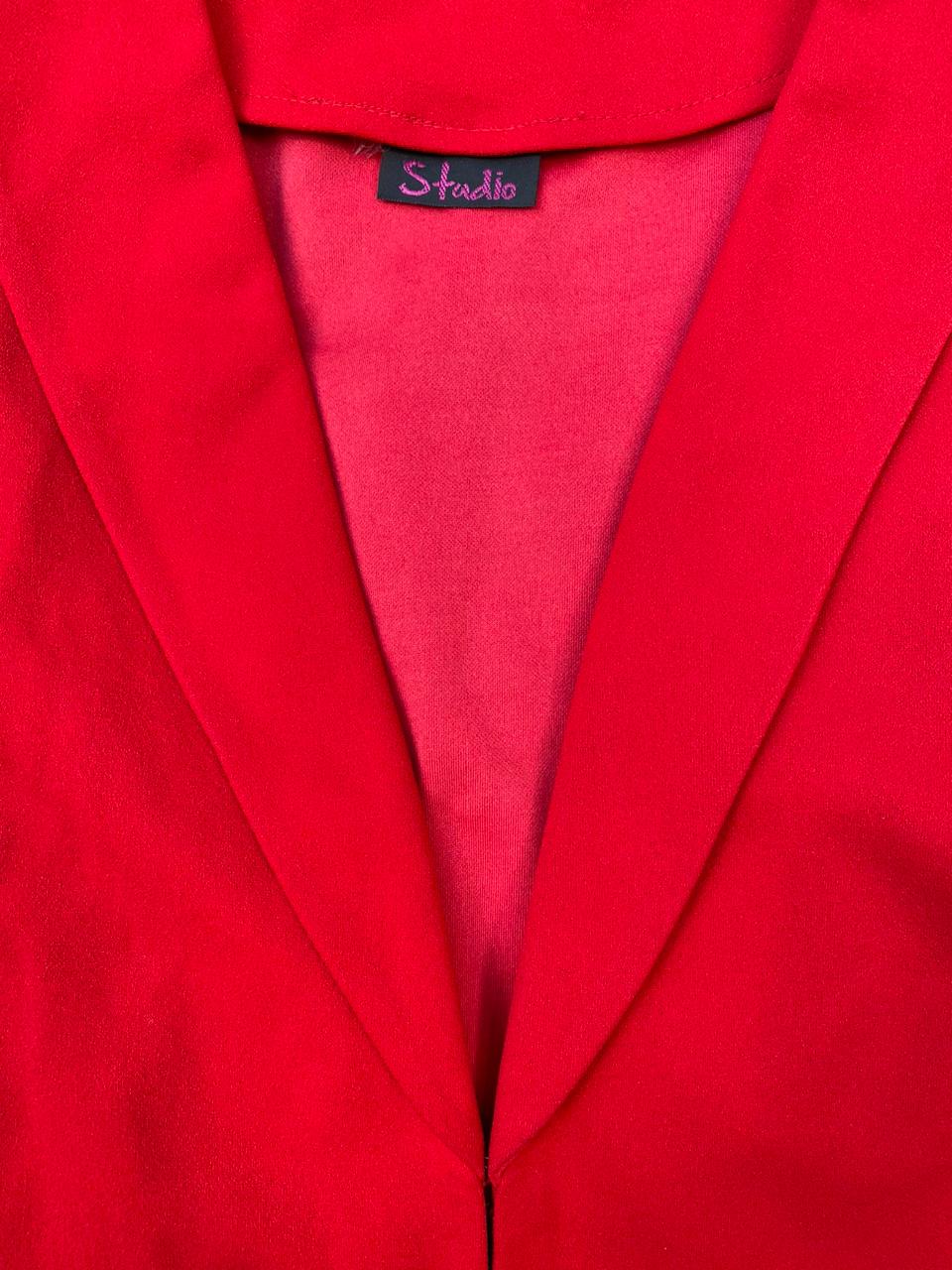 Studio Red Cropped Blazer with Ruched Sleeves