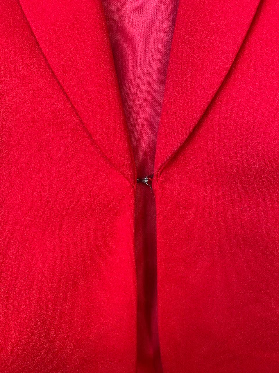 Studio Red Cropped Blazer with Ruched Sleeves