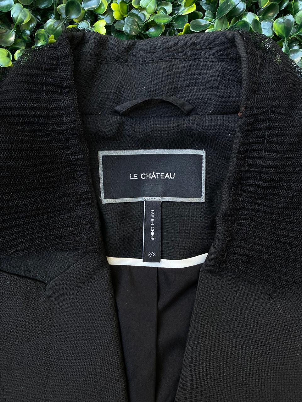 Le Château Black Tailored Blazer with Sheer Ruffle Cuffs