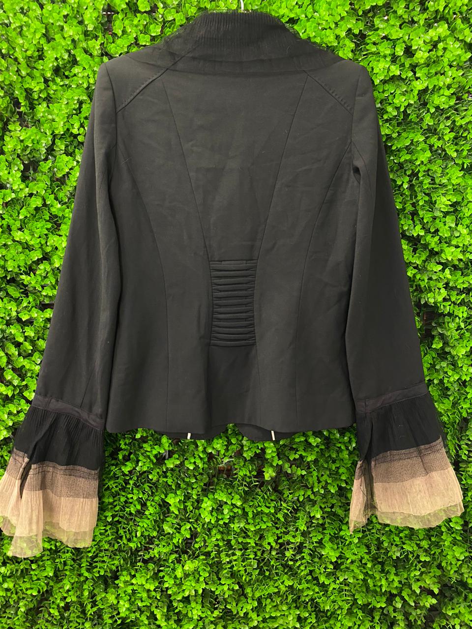 Le Château Black Tailored Blazer with Sheer Ruffle Cuffs