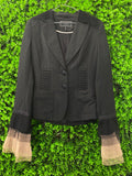 Le Château Black Tailored Blazer with Sheer Ruffle Cuffs