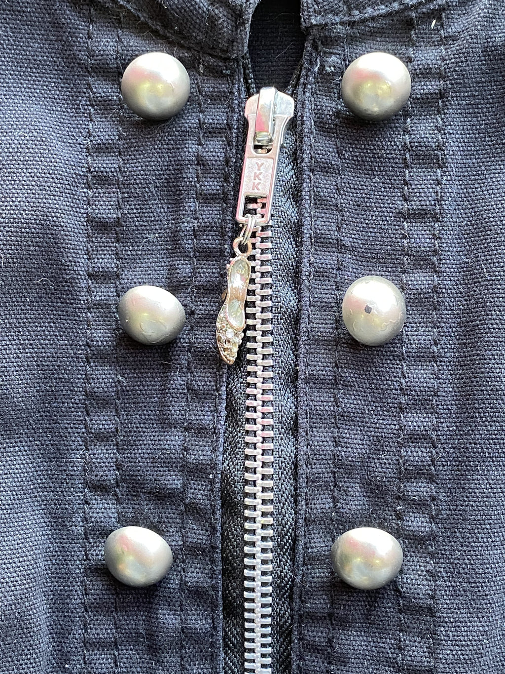 Black Pearl-Stud Zip Front Sleeveless Vest — detail