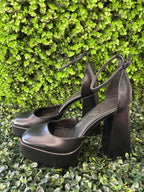 Zara Black Platform Ankle-Strap Block Heels — detail