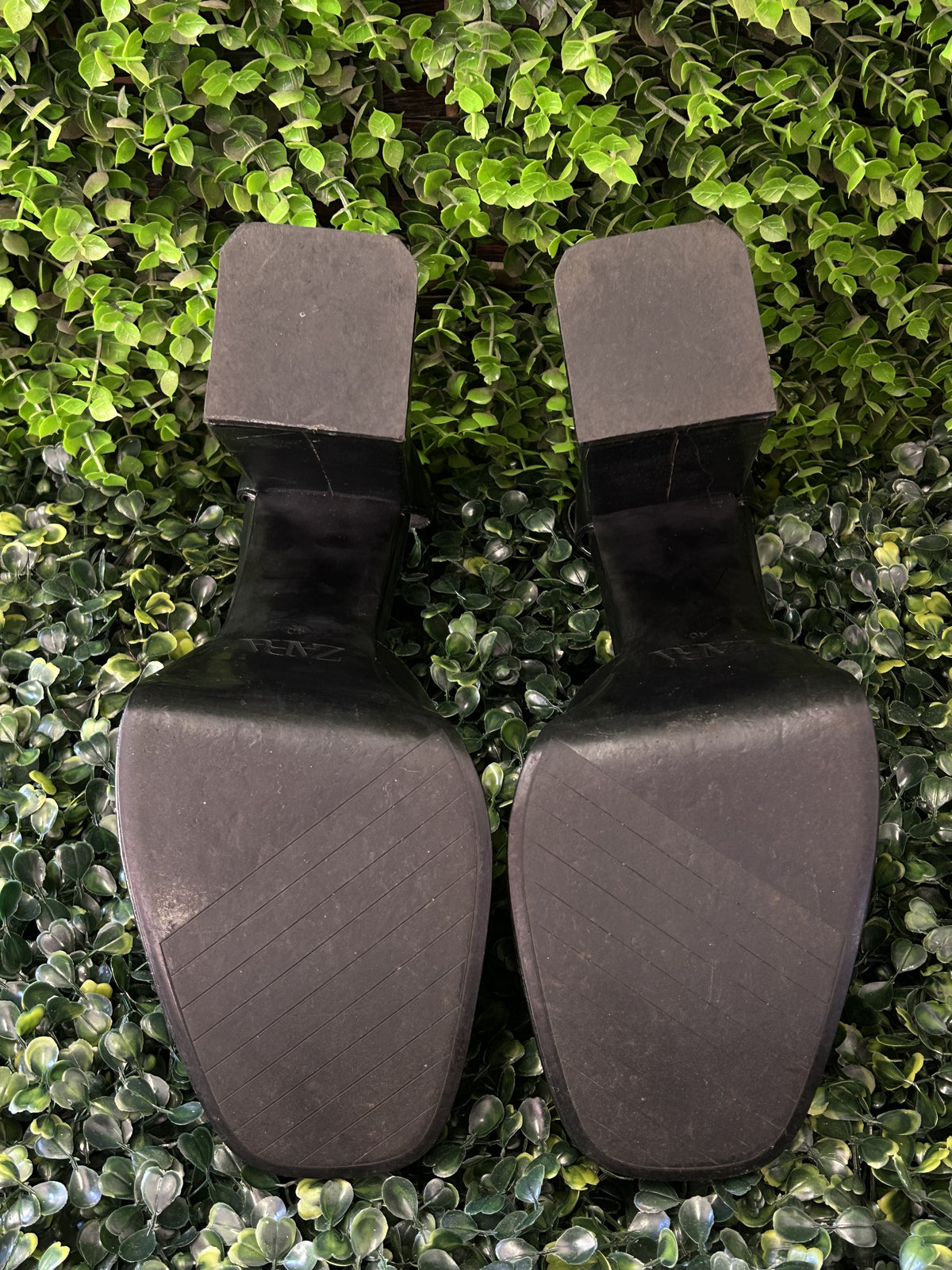Zara Black Platform Ankle-Strap Block Heels — detail