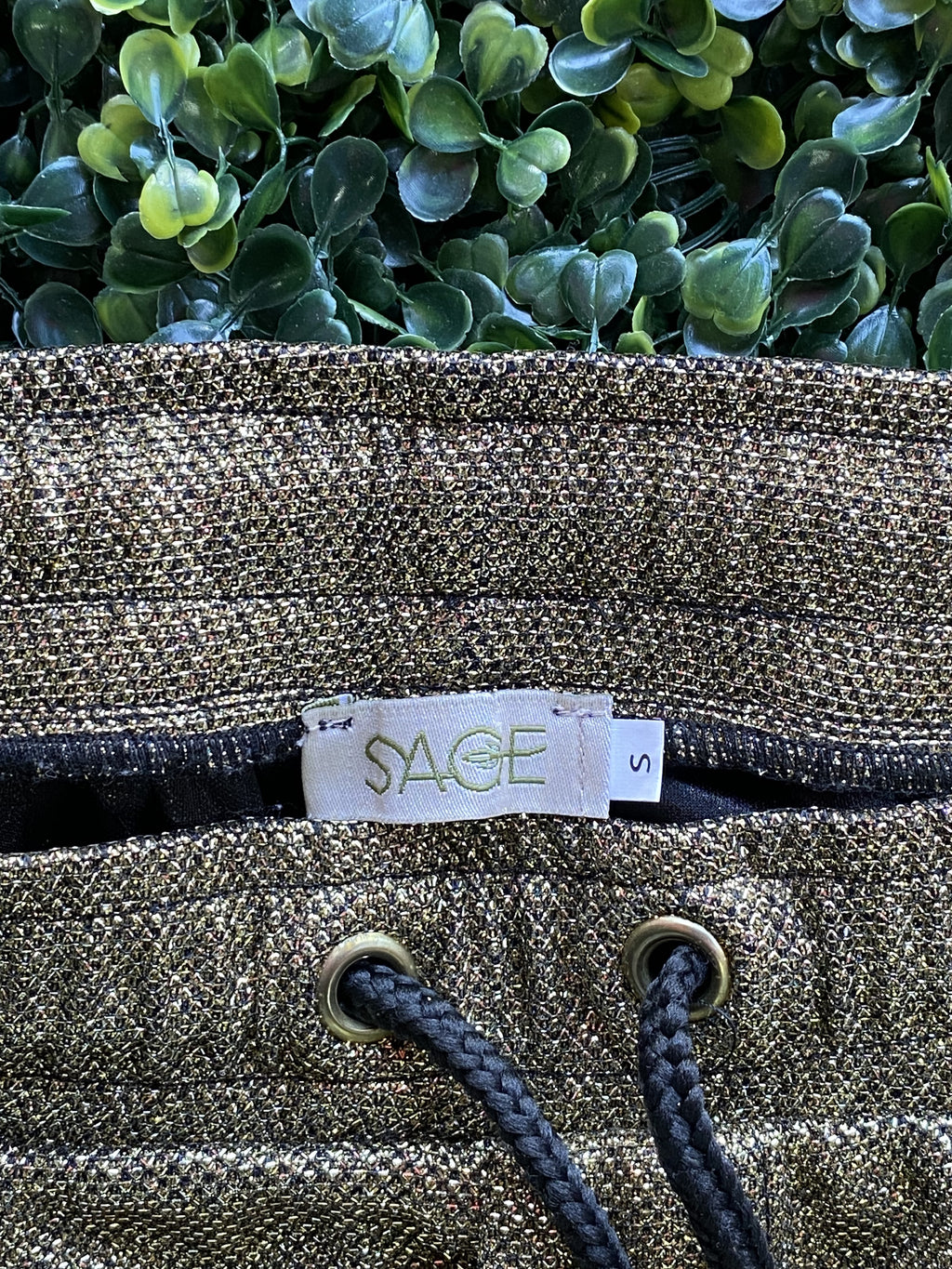 SAGE Metallic Bronze Drawstring Jogger Pants — brand