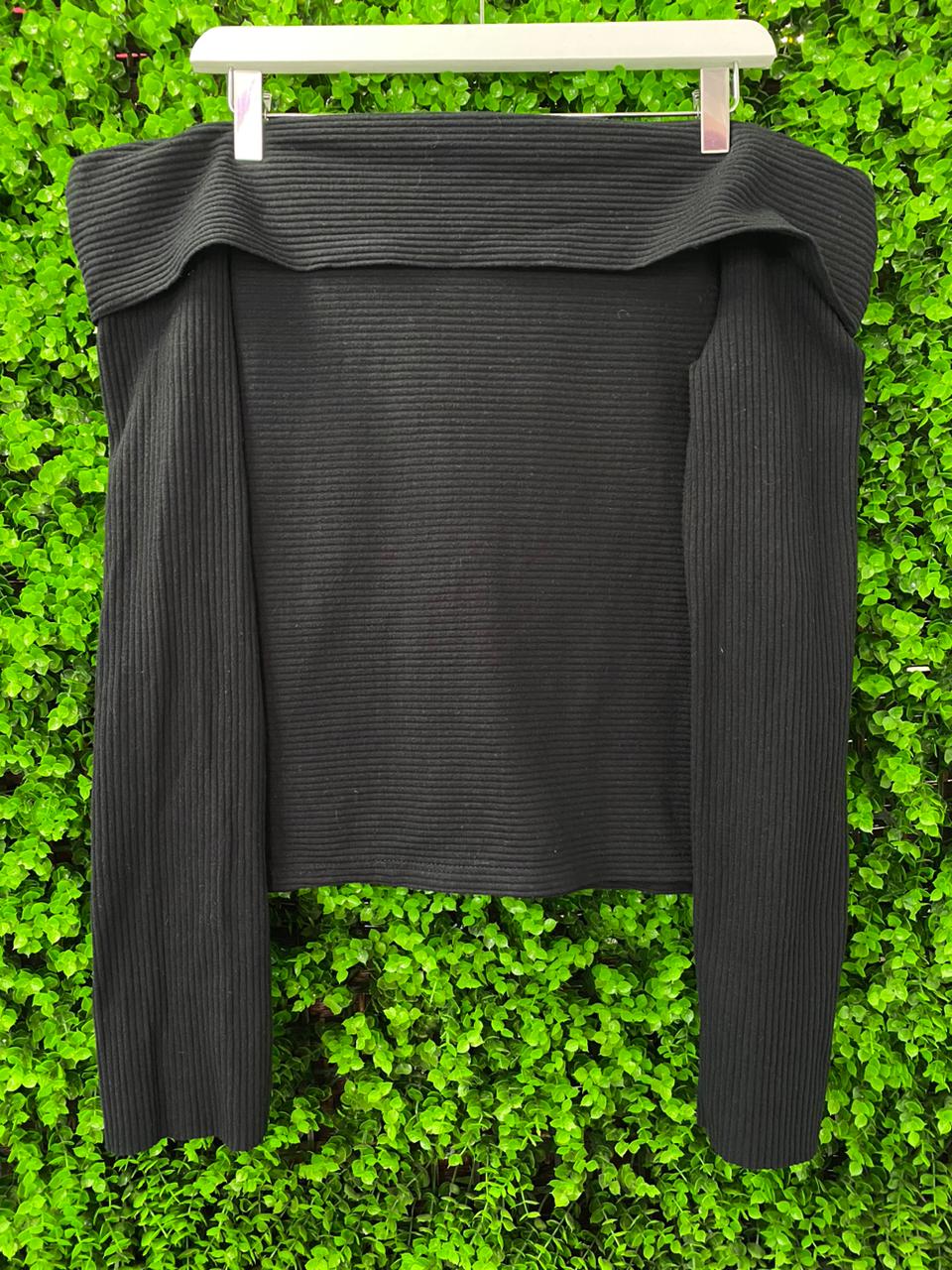 Zara Black Off-Shoulder Ribbed Knit Top