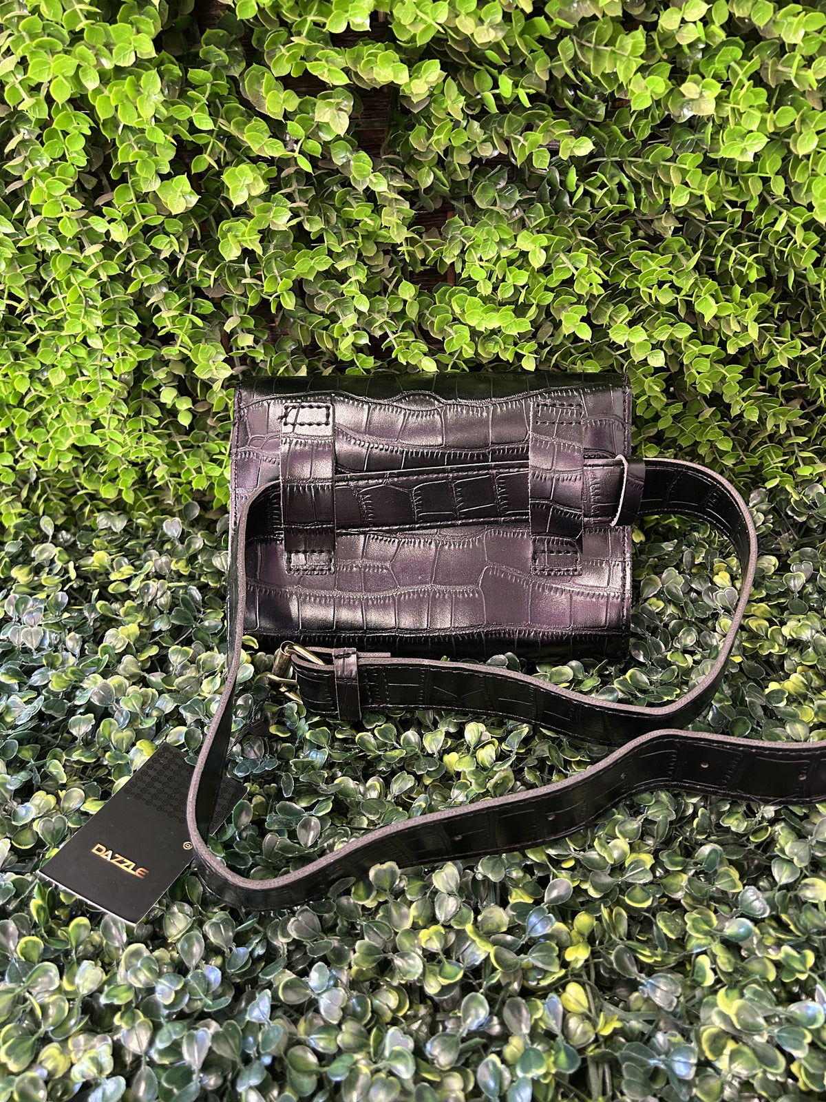 Dazzle Black Croc Embossed Shoulder Bag — brand