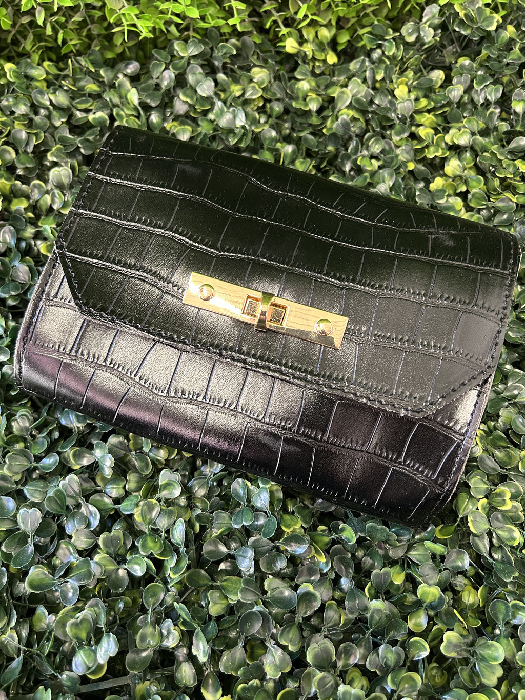 Dazzle Black Croc Embossed Shoulder Bag — detail