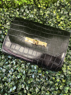 Dazzle Black Croc Embossed Shoulder Bag — detail