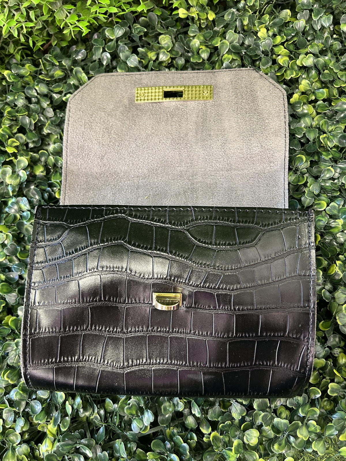 Dazzle Black Croc Embossed Shoulder Bag — detail
