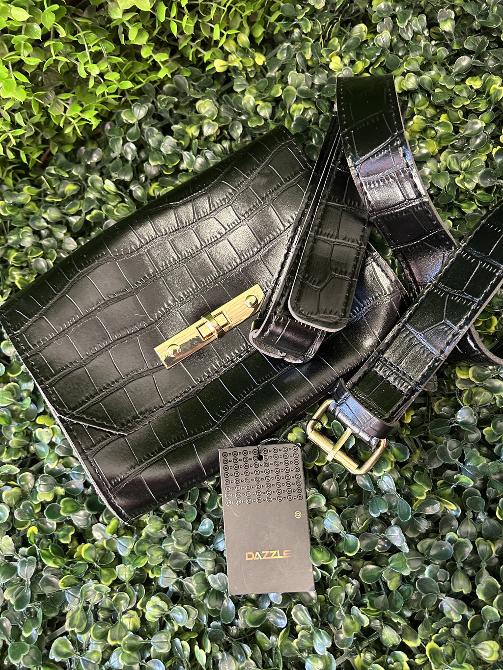 Dazzle Black Croc Embossed Shoulder Bag — detail