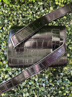 Dazzle Black Croc Embossed Shoulder Bag — detail