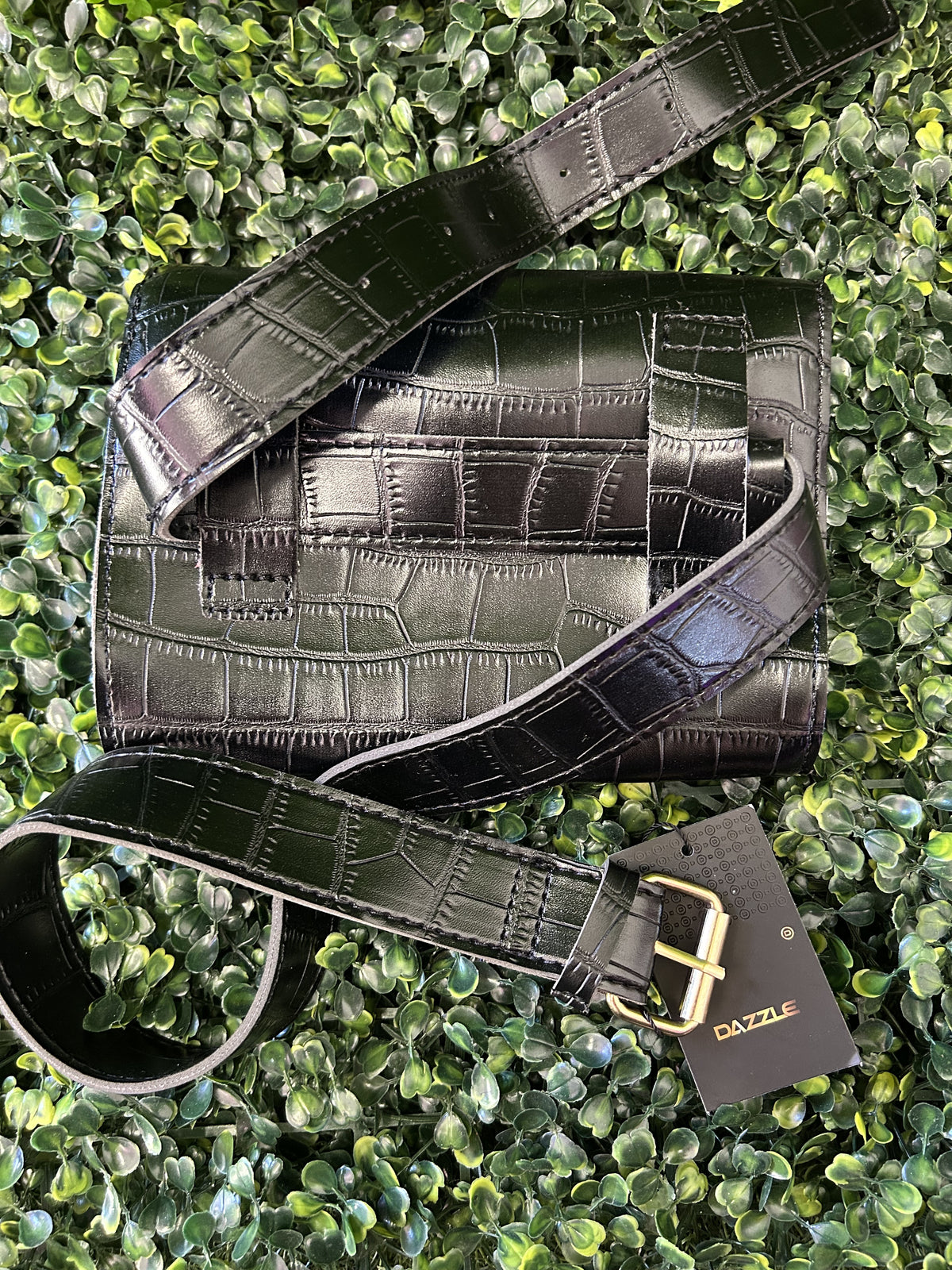 Dazzle Black Croc Embossed Shoulder Bag — detail