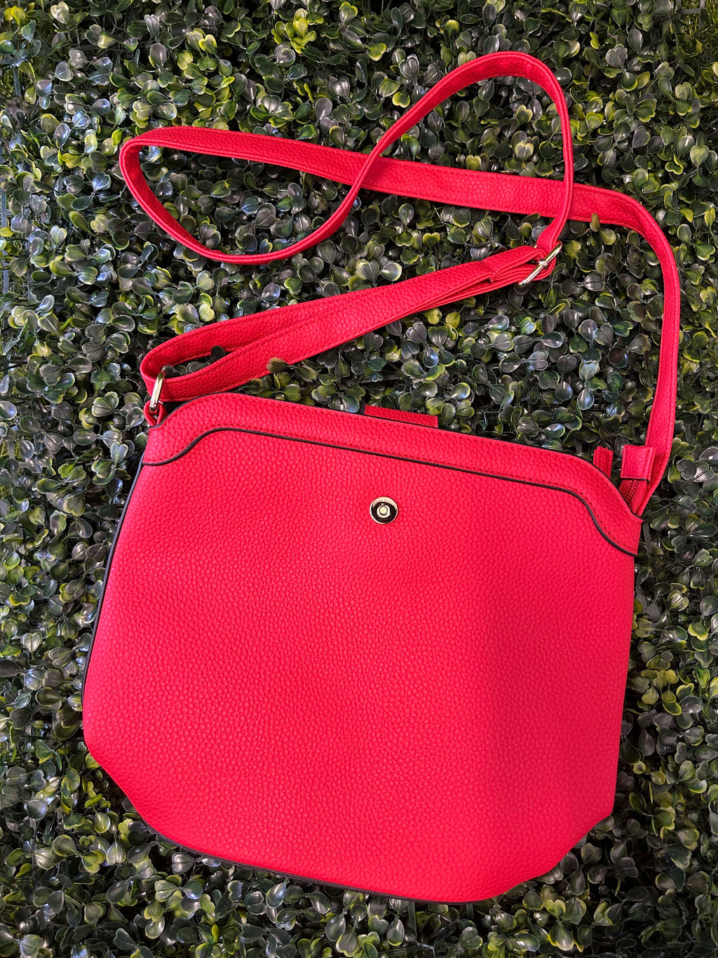 Red Textured Crossbody Bag with Gold Clasp — back