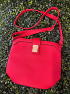 Red Textured Crossbody Bag with Gold Clasp — front