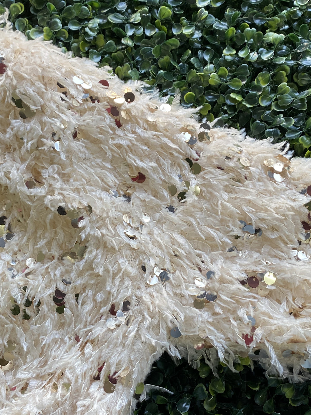 Kaimen Ivory Sequin Textured Cardigan — detail