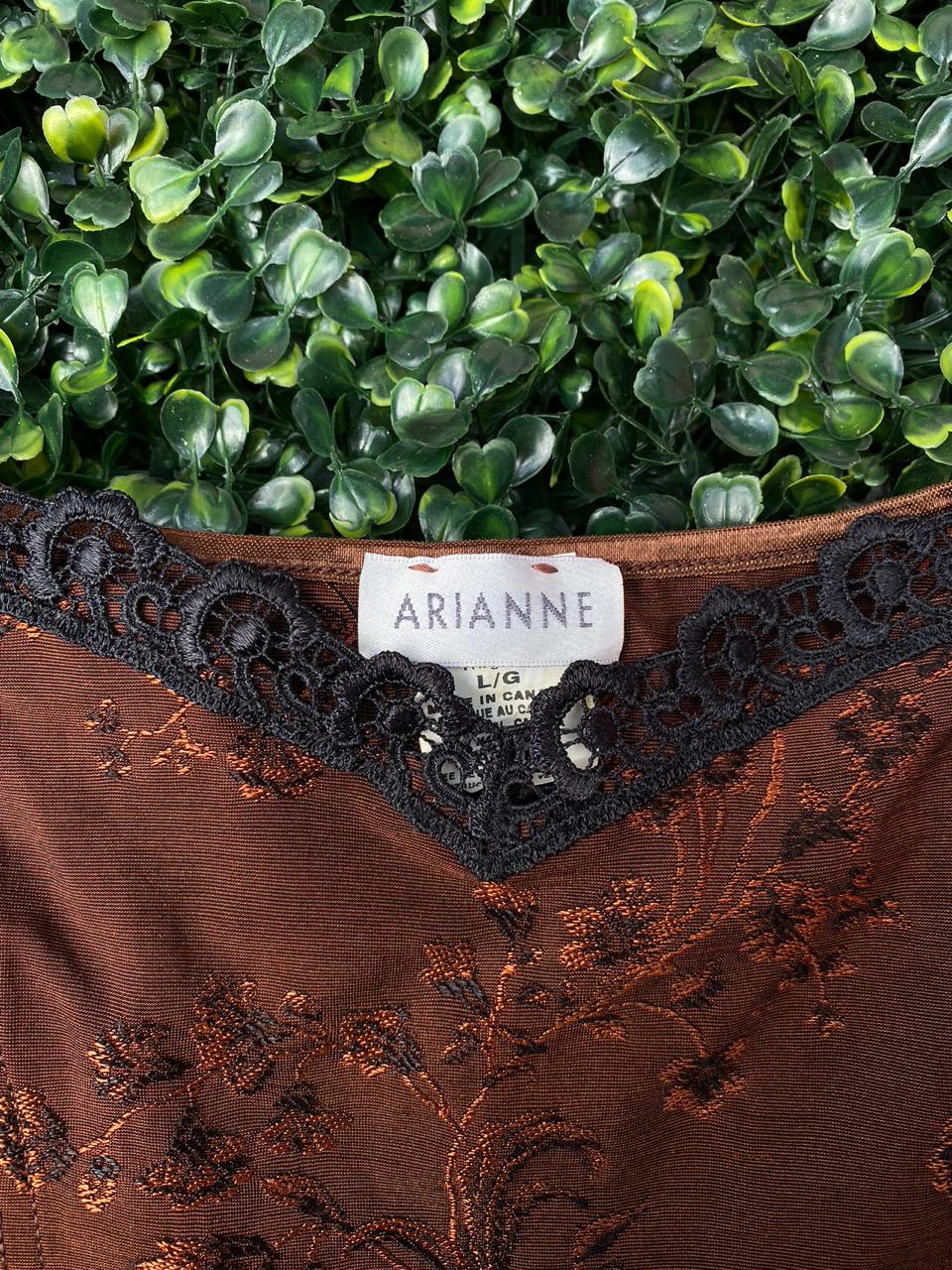 Brown Jacquard Floral Lace Trim Cami Top