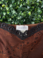 Brown Jacquard Floral Lace Trim Cami Top