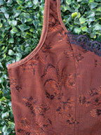 Brown Jacquard Floral Lace Trim Cami Top
