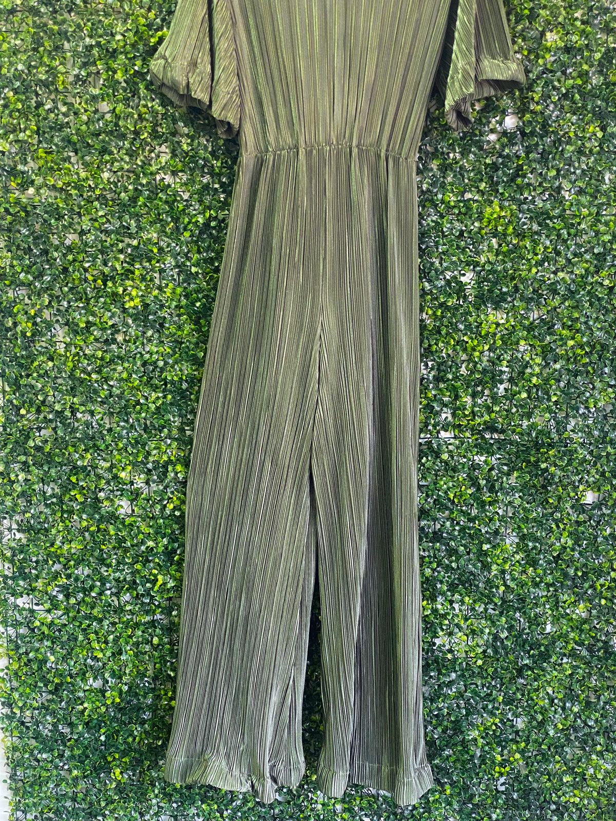 Amber Olive Pleated Wrap Jumpsuit — back