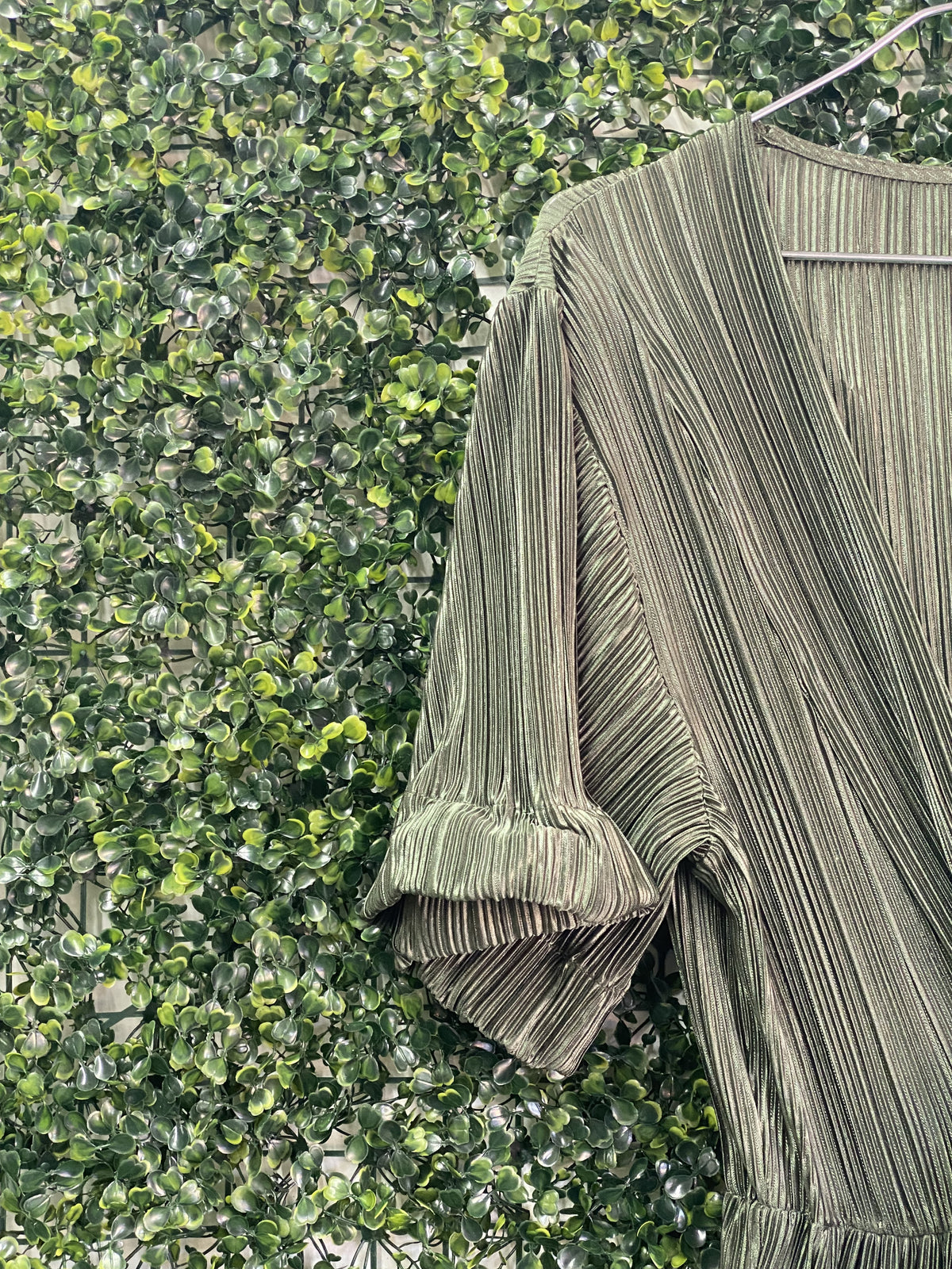 Amber Olive Pleated Wrap Jumpsuit — detail
