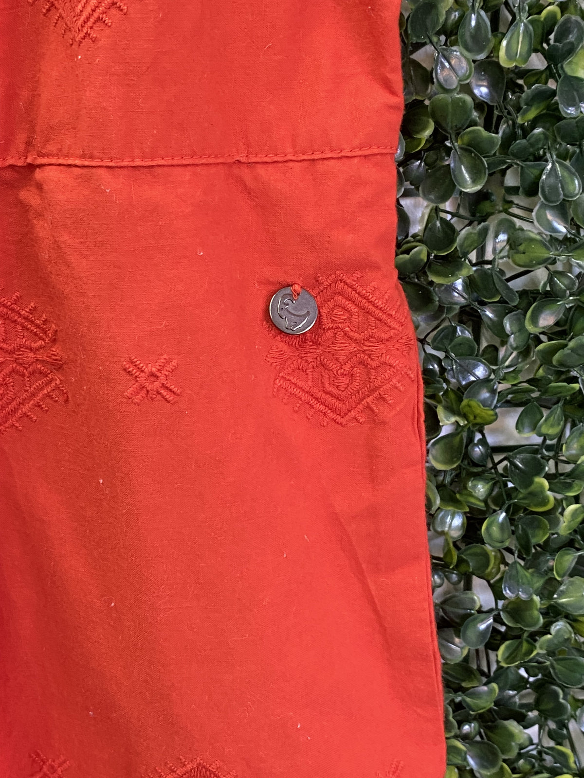 Old Khaki Coral Embroidered Cotton Jumpsuit — detail