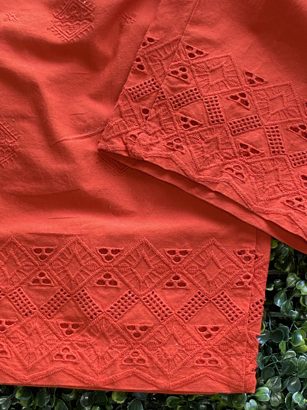 Old Khaki Coral Embroidered Cotton Jumpsuit — detail