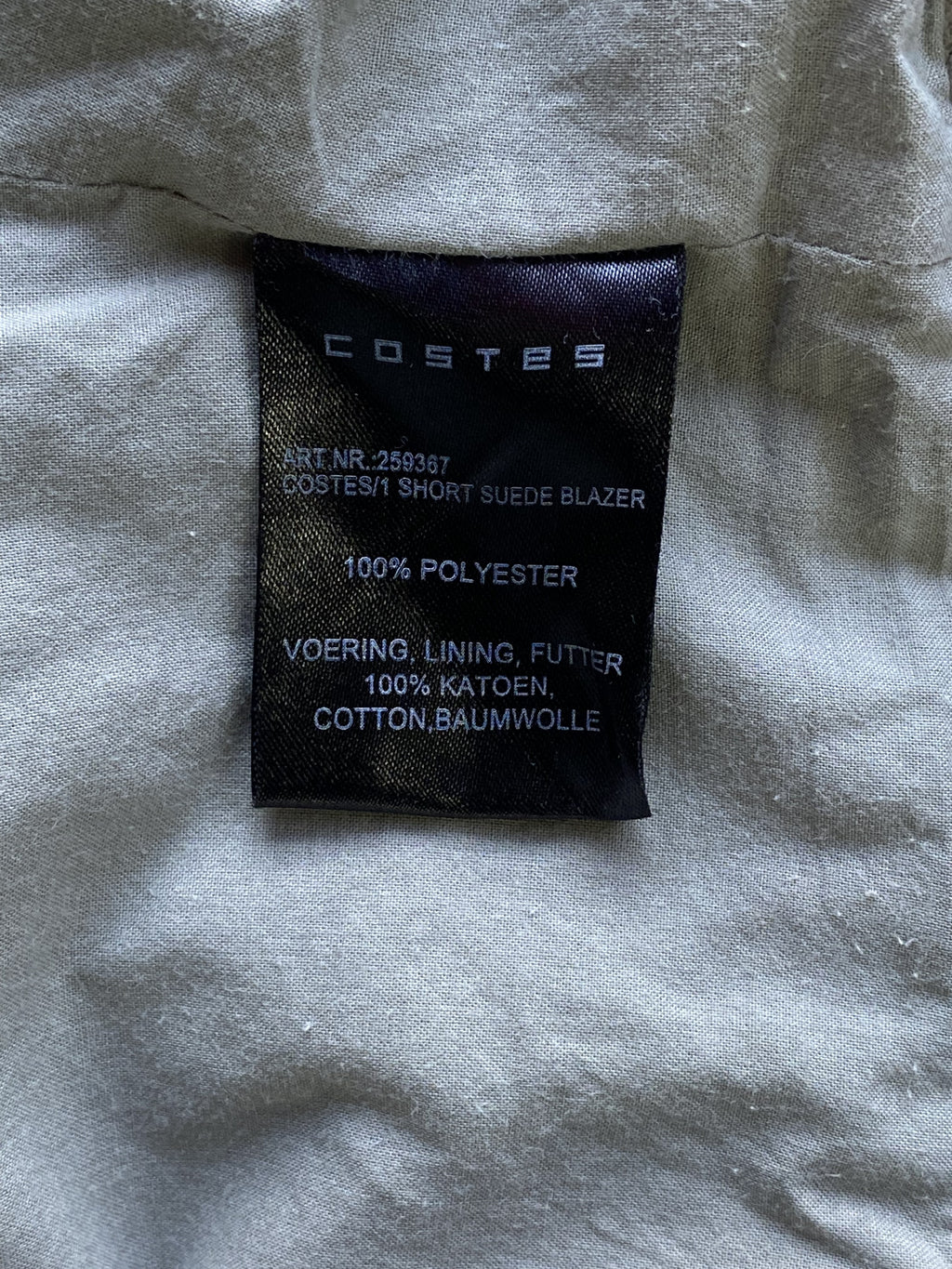 Costes Taupe Suede-Feel Collarless Blazer — care