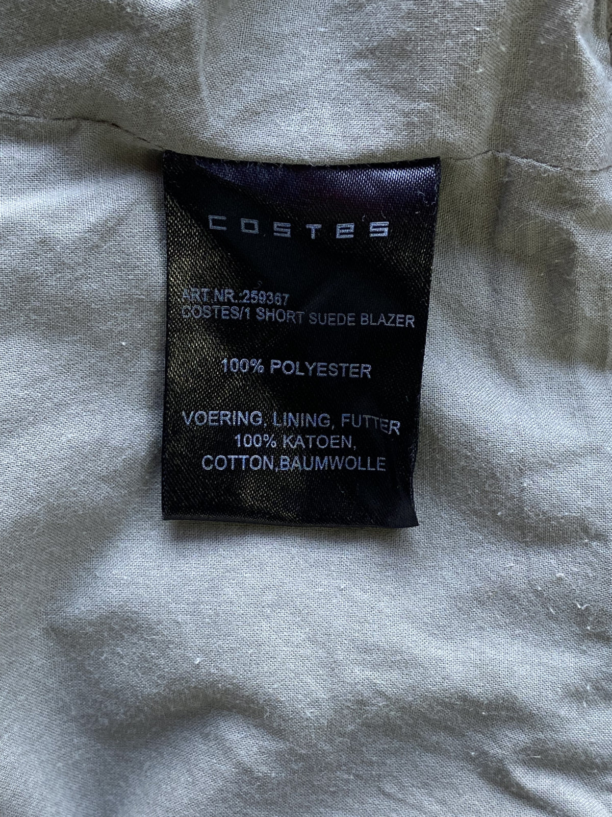 Costes Taupe Suede-Feel Collarless Blazer — care