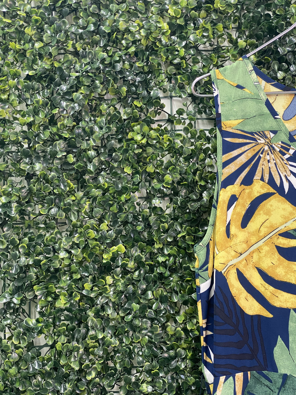 Emery Rose Navy Tropical Leaf Wide-Leg Jumpsuit — detail