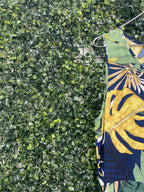Emery Rose Navy Tropical Leaf Wide-Leg Jumpsuit — detail
