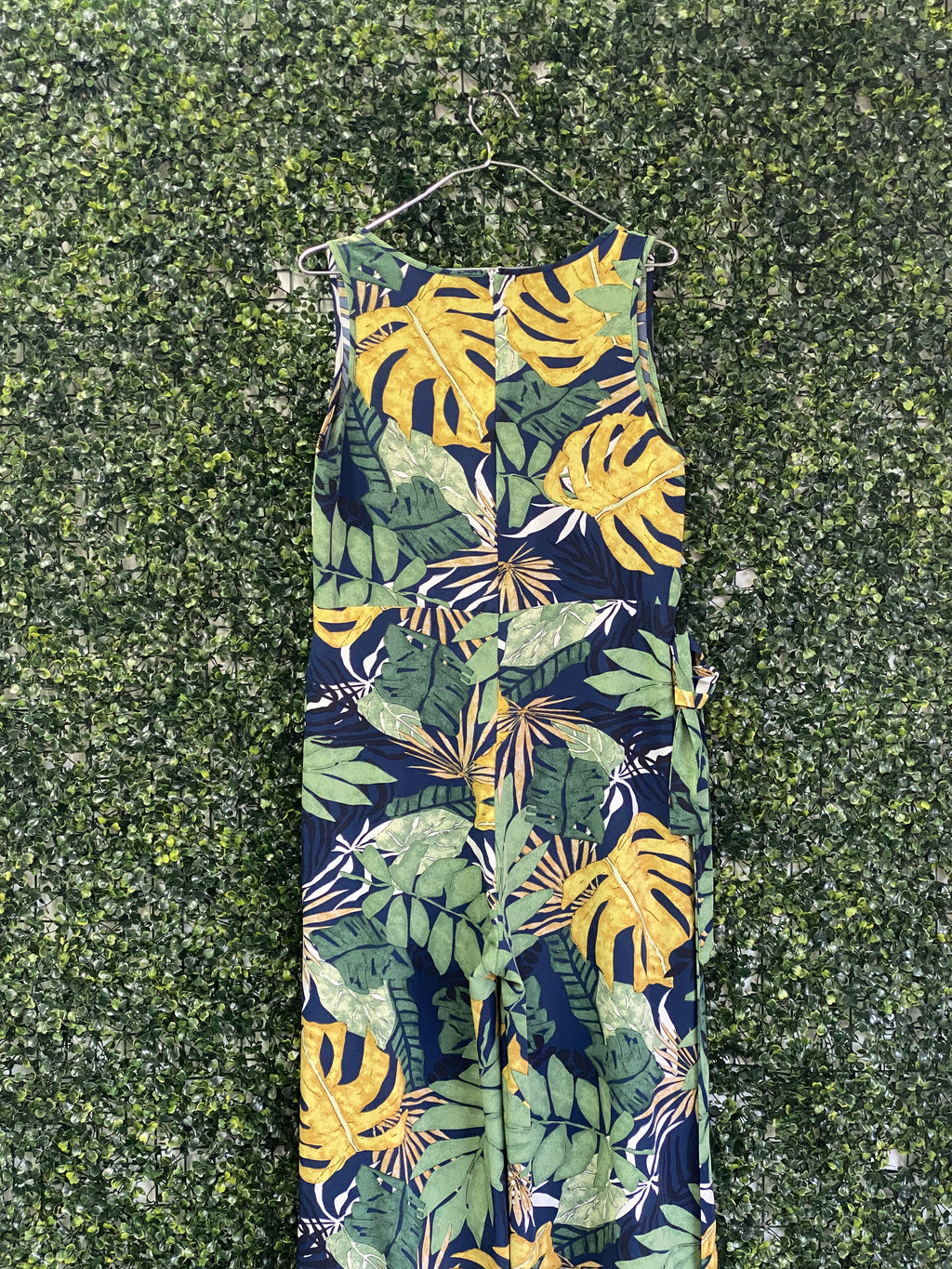 Emery Rose Navy Tropical Leaf Wide-Leg Jumpsuit — detail