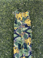 Emery Rose Navy Tropical Leaf Wide-Leg Jumpsuit — detail