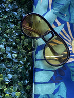 Emery Rose Navy Tropical Leaf Wide-Leg Jumpsuit — detail