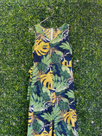 Emery Rose Navy Tropical Leaf Wide-Leg Jumpsuit — front